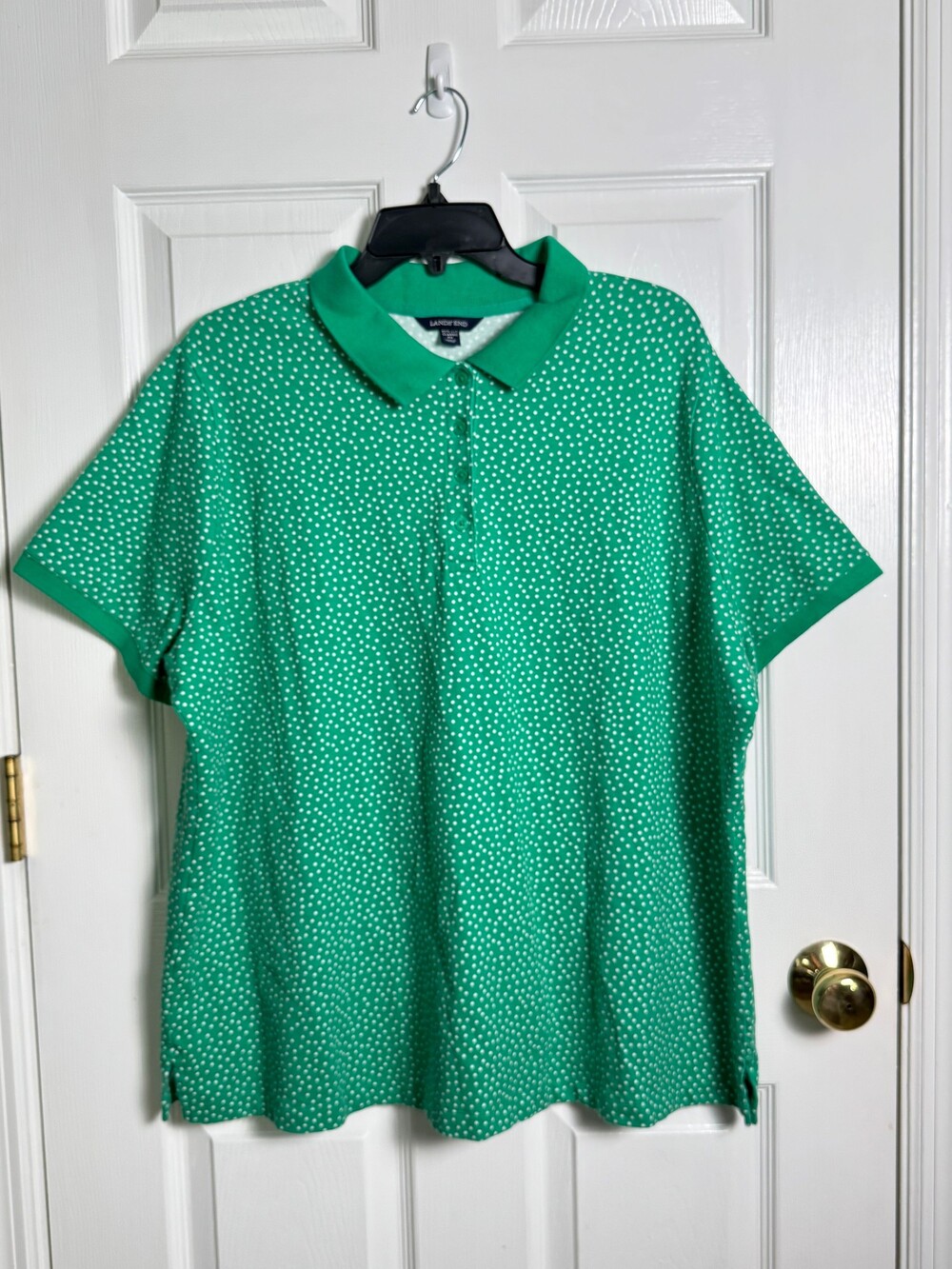 Lands' End Green Polka Dot Polo Shirt Size 2X Classic Fit Plus Size